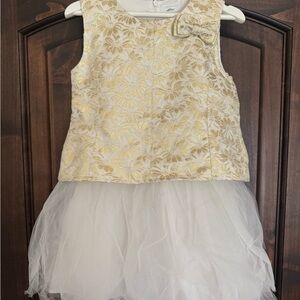 Shever Designer Gold and Cream Brocade Dress Size 6-7